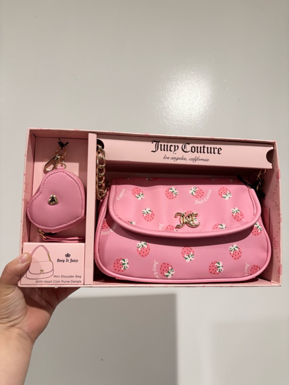 Juicy Couture Pink Strawberry Mini Shoulder Bag with Heart Coin Purse